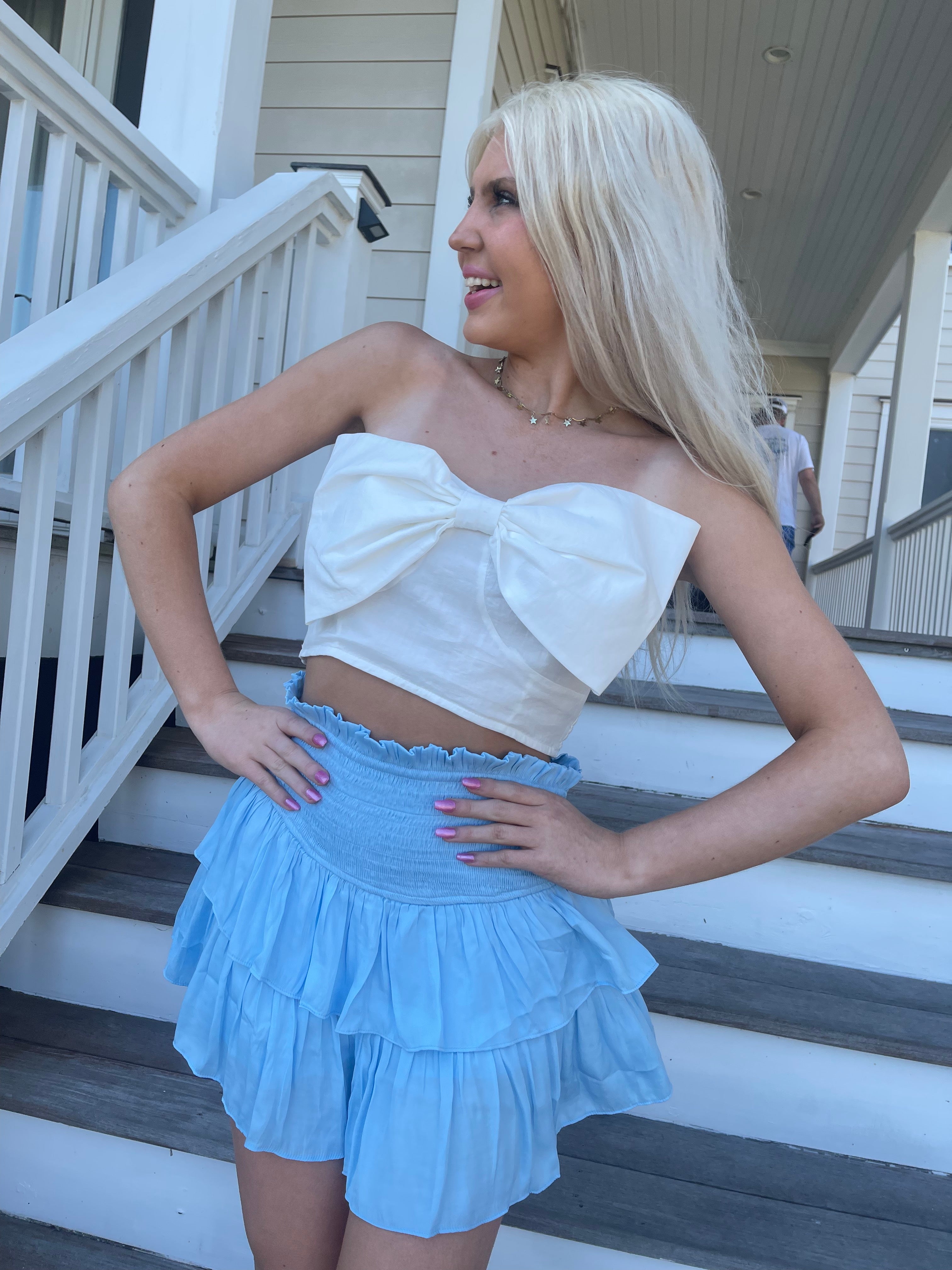 Blue and white ruffle skirt best sale