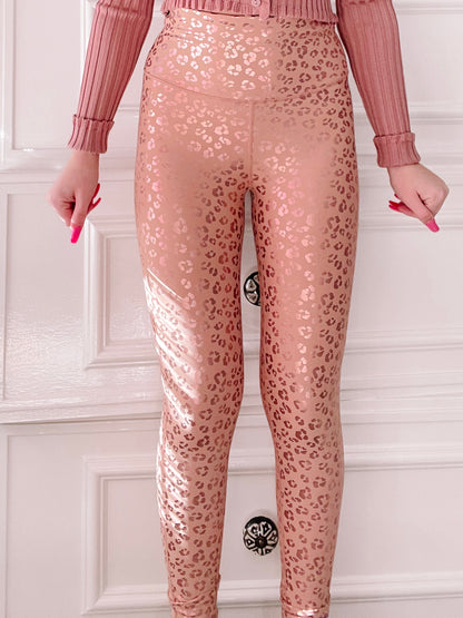Rose gold Jazzy Jaguar leggings with a leopard print.
