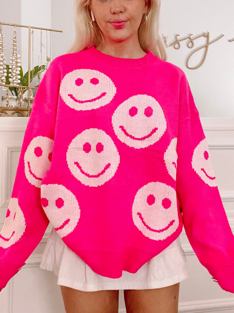 Miles of Smiles Pink Smiley Face Sweater