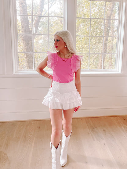 white top pink skirt dress Light Pink Skirt Outfit for the Girly Girl