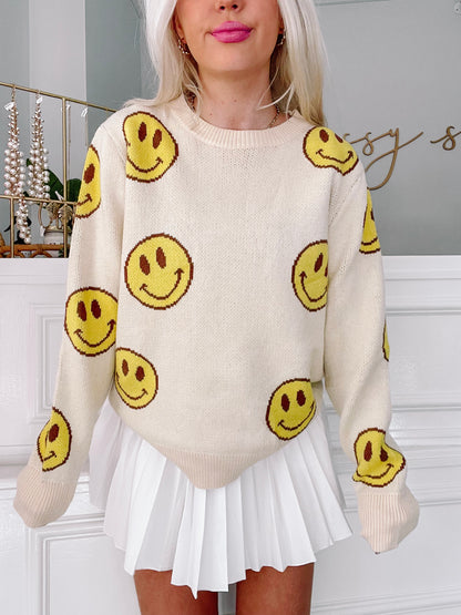 Cream Smiles for Miles smiley face knit sweater
