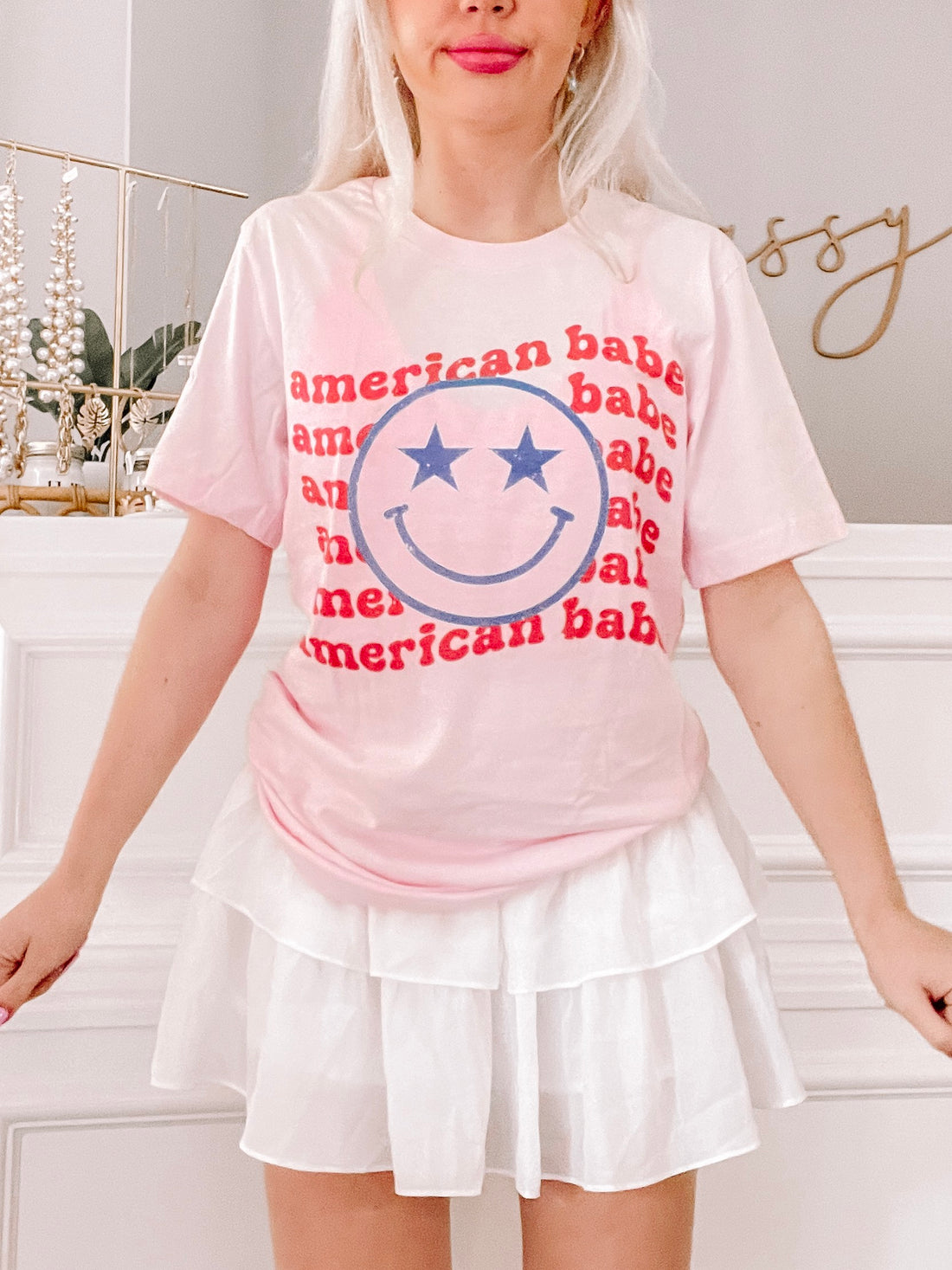 Pink 'American Babe' Smiley face tee shirt
