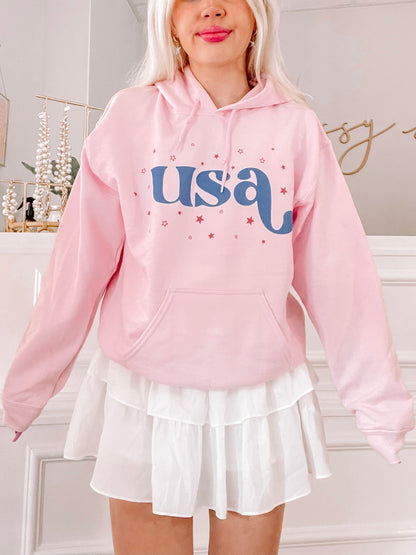 Pink USA Sparkle Patriotic Hoodie | sassyshortcake.com | Sassy Shortcake