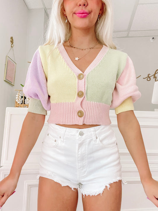 Pastel Preppy Color Block Cardigan Sweater | Sassy Shortcake | sassyshortcake.com