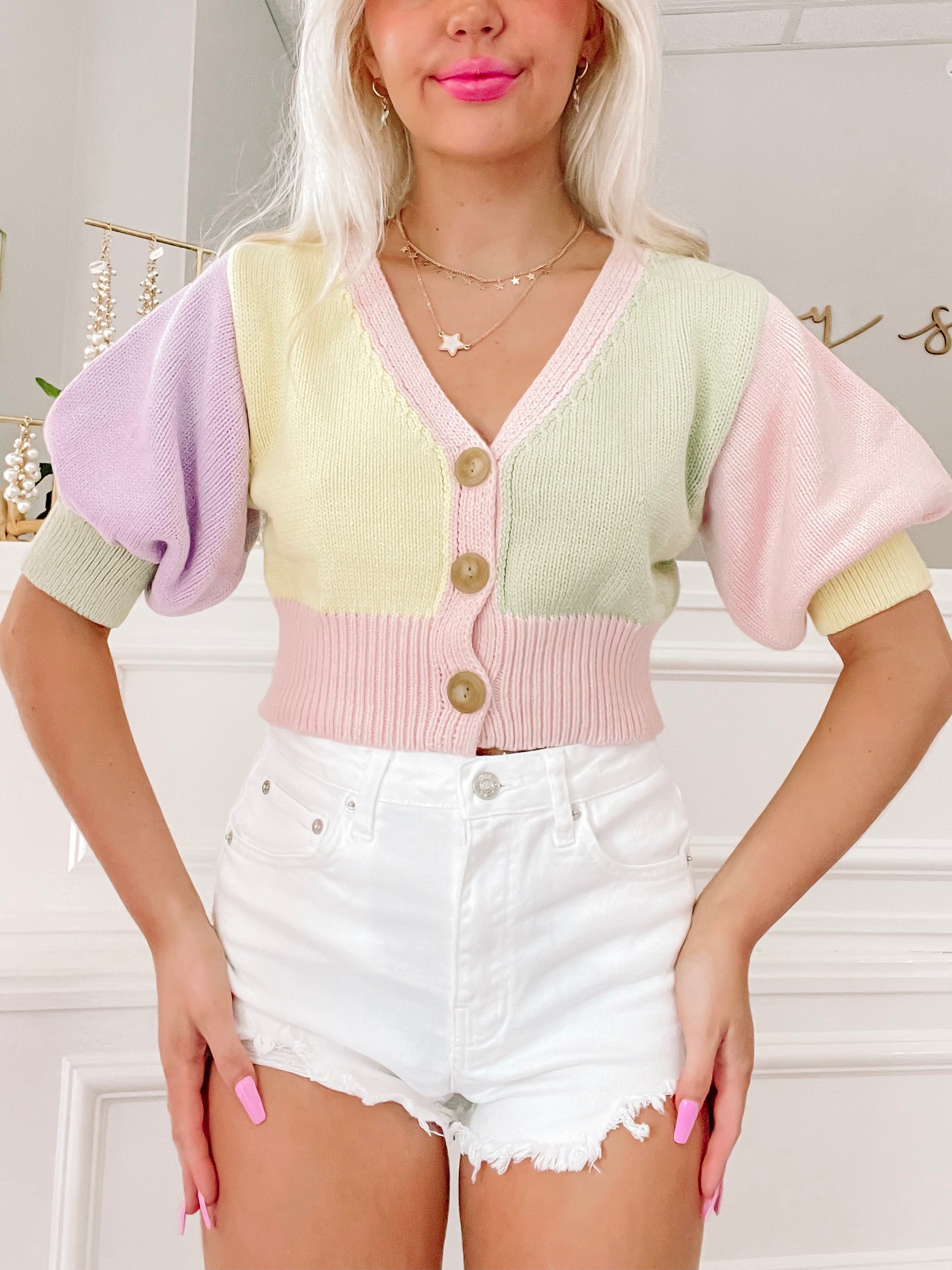 Pastel Preppy Color Block Cardigan Sweater | Sassy Shortcake | sassyshortcake.com