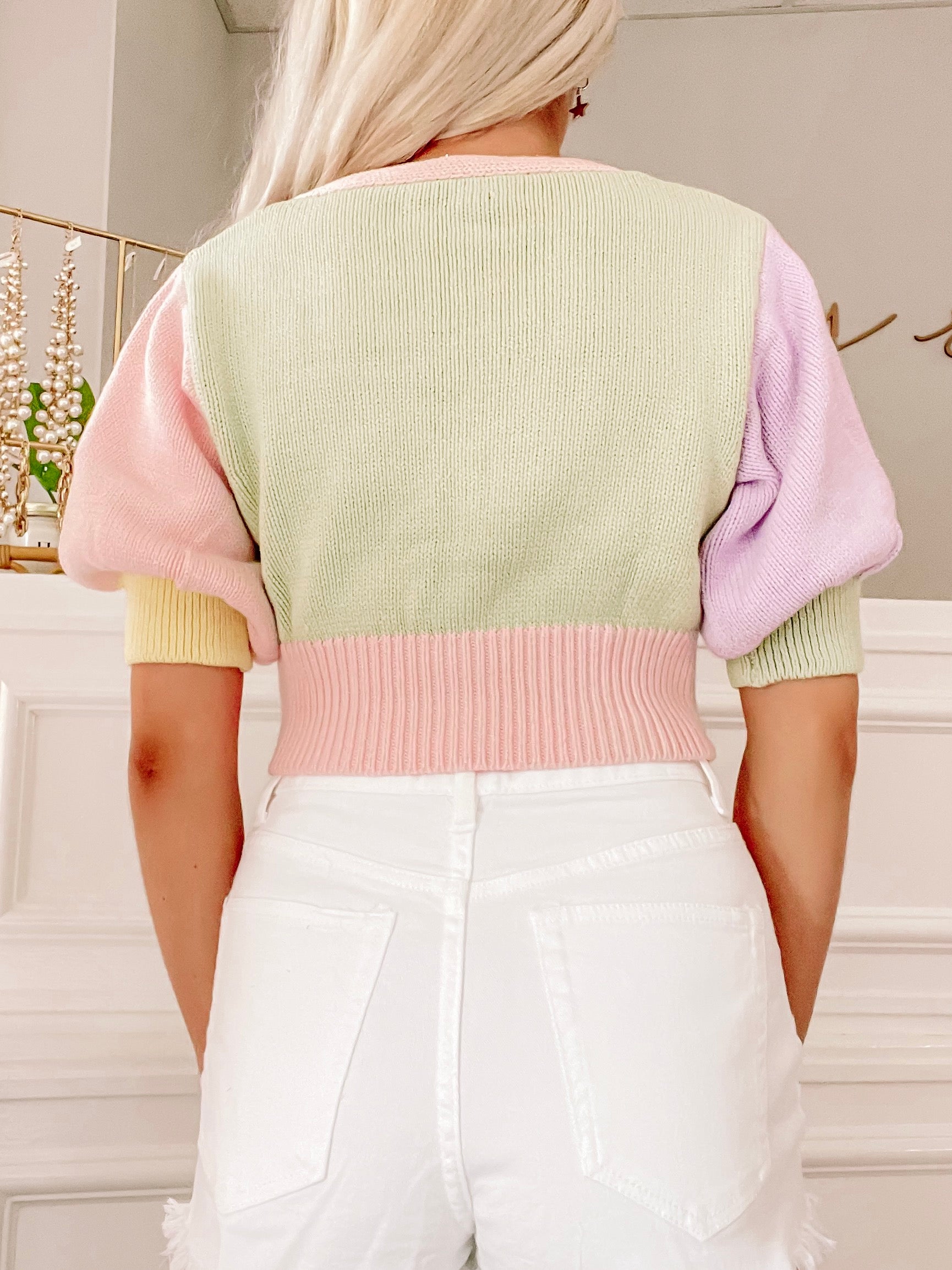 Pastel Preppy Color Block Cardigan Sweater Sassy Shortcake