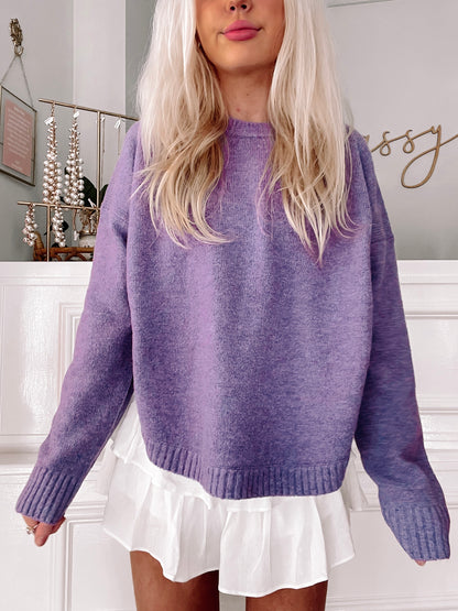 Purple Orchard Breeze sweater, soft knit, relaxed fit
