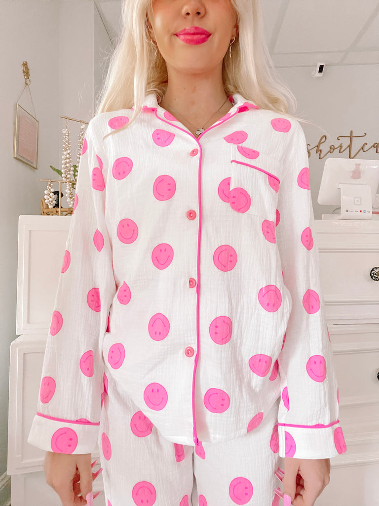 Smiley Dreams Pink PJ Smiley Face Pajama Set