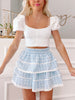 Dream Chaser Blue Gingham Ruffle Lace Skirt | Sassy Shortcake Boutique | sassyshortcake.com