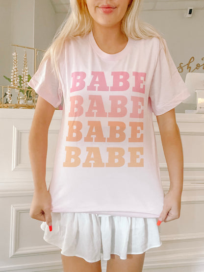 Pink Babe Tee with ombre "Babe" graphic.
