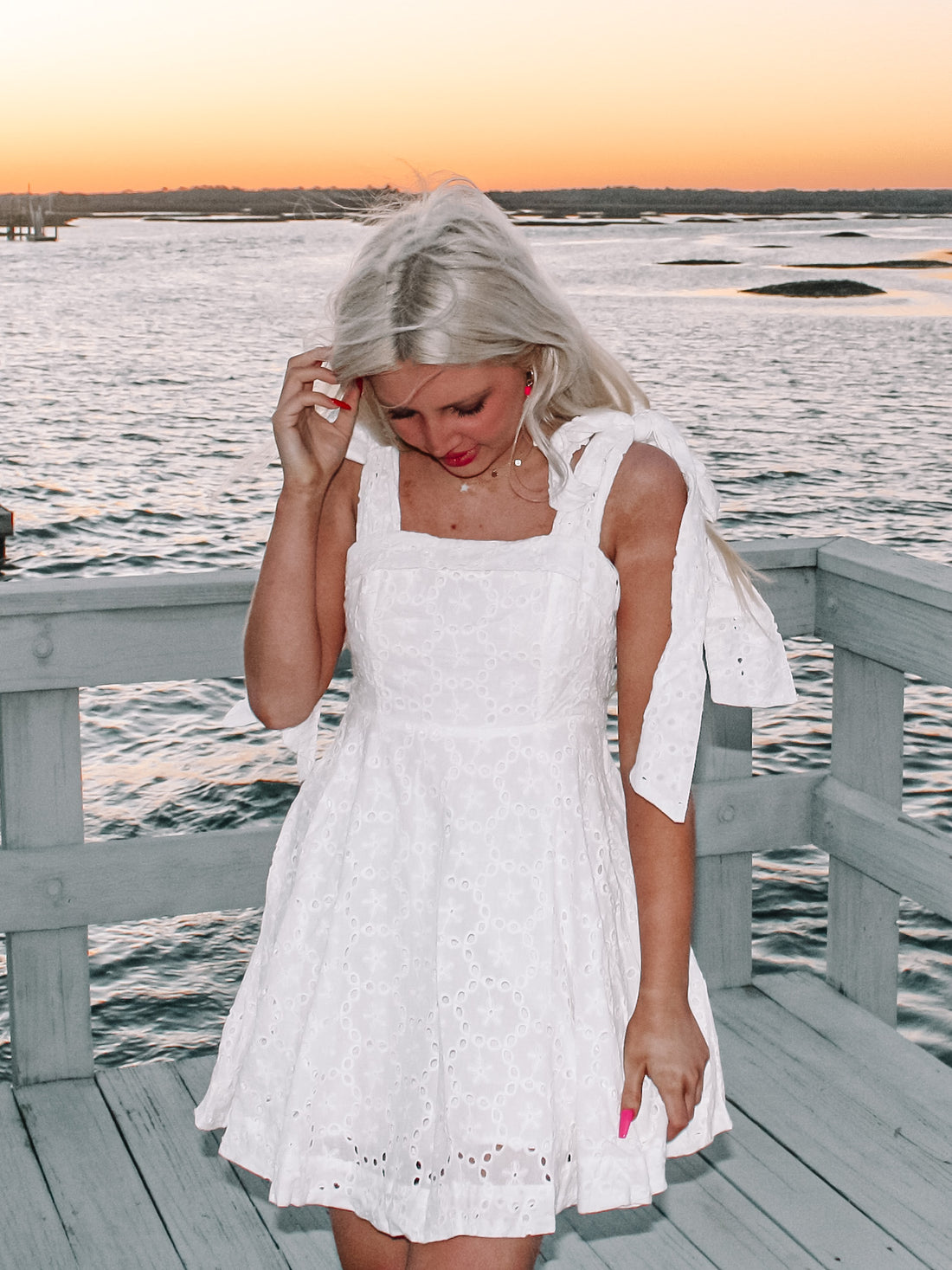 White eyelet Girls Who Twirl dress; perfect summer dress.
