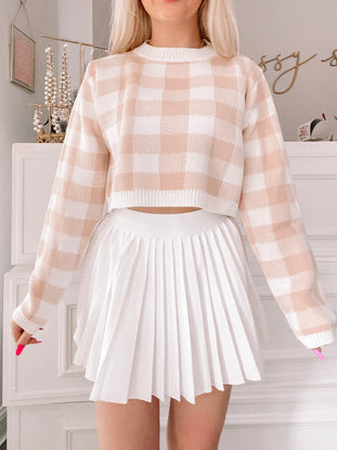 Blush pink and white gingham Check Point cropped sweater
