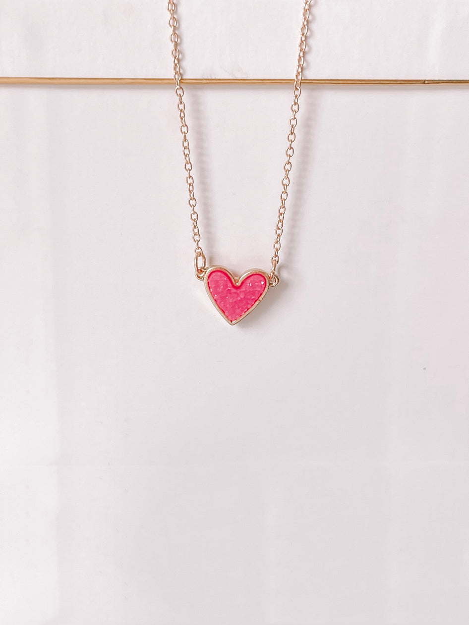 Pink Love Heart necklace with gold chain
