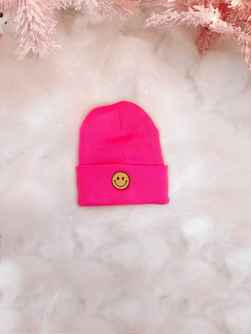 Hot Pink Smiley Beanie