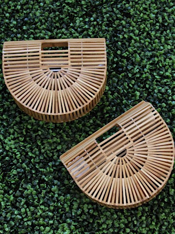 Natural bamboo World Traveler purse; half-moon shape, perfect for summer
