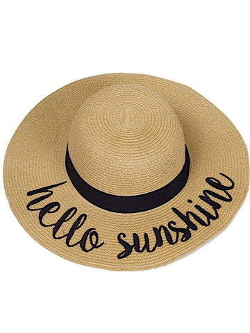 straw hello sunshine floppy hat black ribbon accent | sassyshortcake.com | Sassy Shortcake