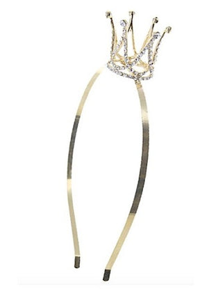 Gold metal headband featuring a jeweled crown.
