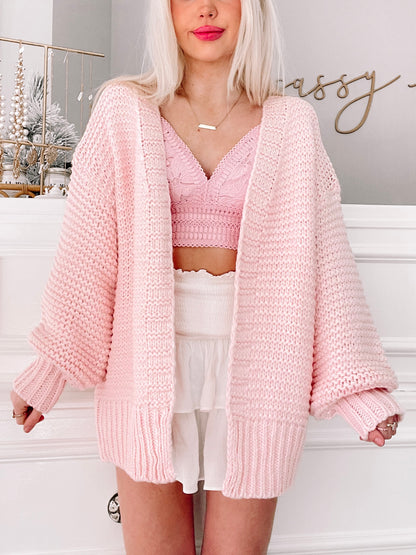Pink Spring Shine Cardigan:  Chunky knit, oversized fit, perfect for spring.
