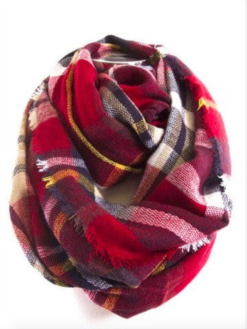 Red plaid infinity scarf, cozy & warm for fall/winter.
