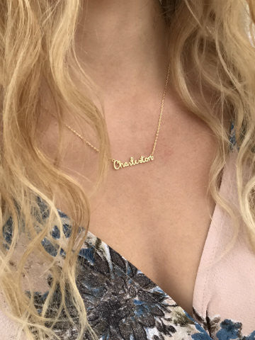 Gold Charleston nameplate necklace
