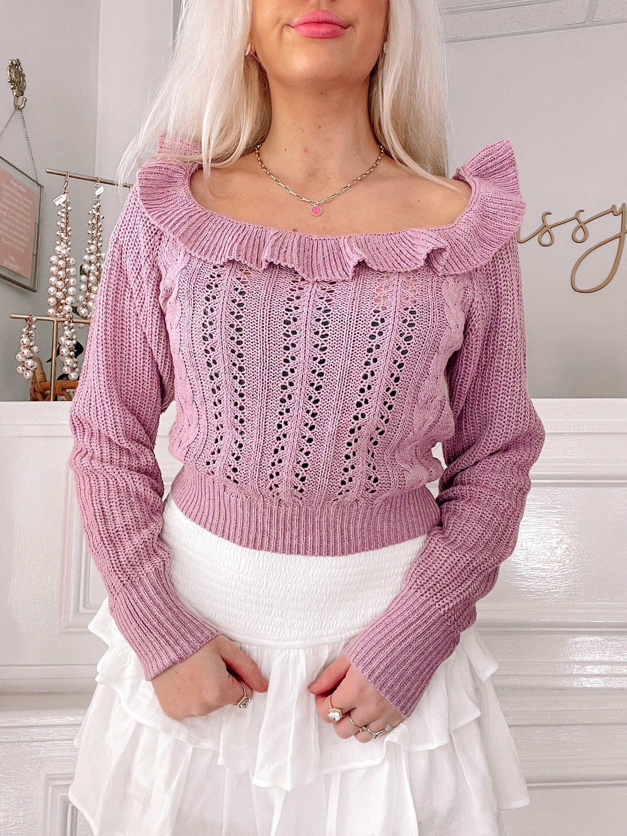 Esme Lilac Ruffle Sweater | Sassy Shortcake | sassyshortcake.com