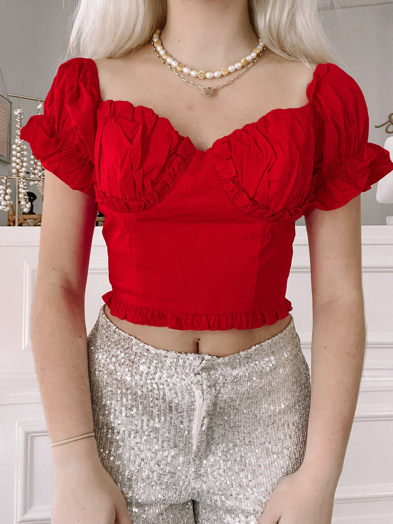 Happy Holly Red Puff Sleeve Top | Sassy Shortcake | sassyshortcake.com