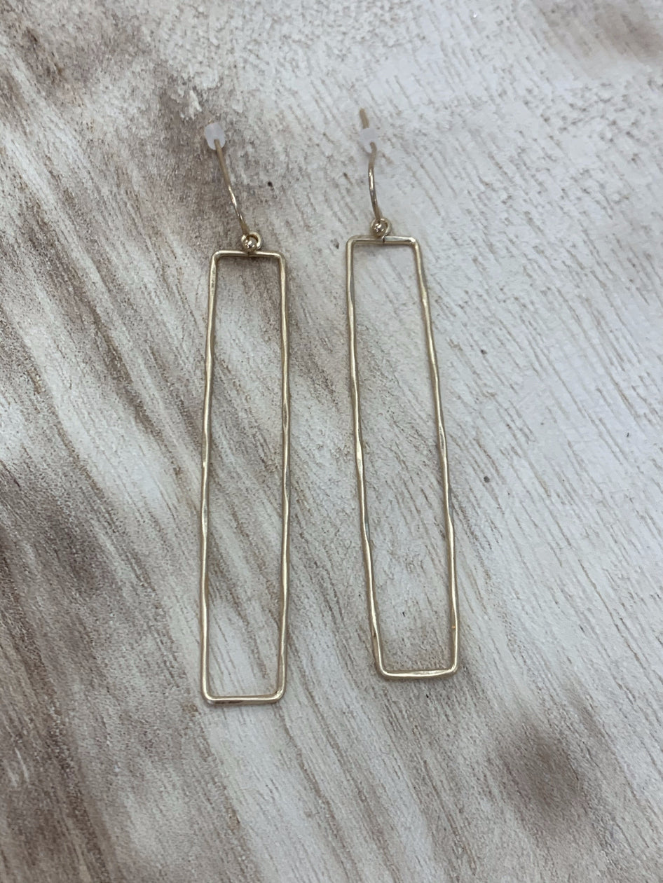 Gold Simply Stated rectangle earrings with hammered texture.
