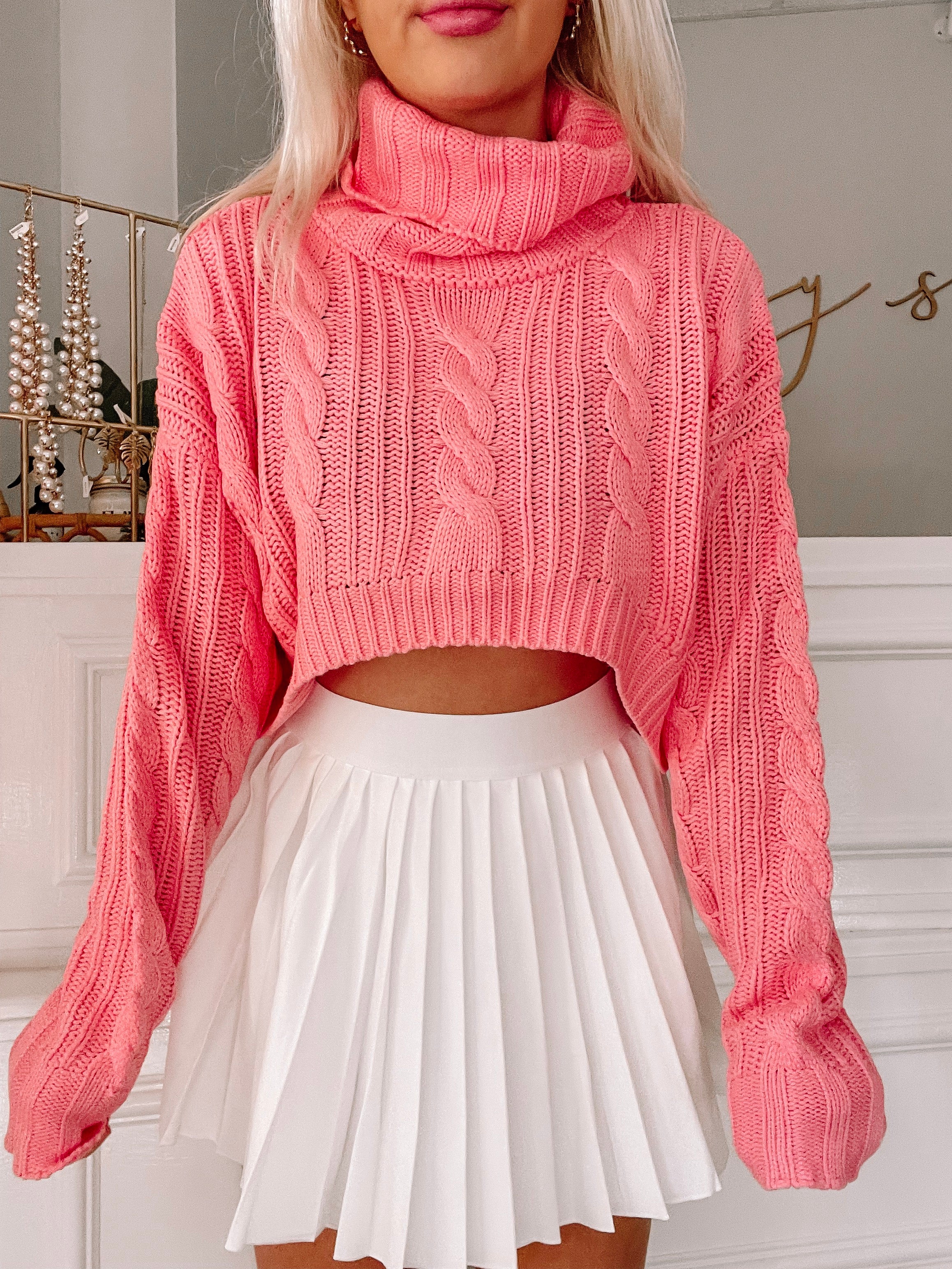 Brentley Cropped Pink Sweater | Sassy Shortcake | sassyshortcake.com