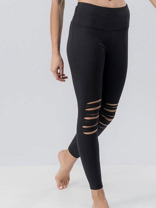 Highwaist Shredded Knee Laser-Cut Leggings