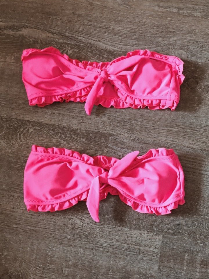 Hot pink Coco Loco ruffled swim top with center tie
