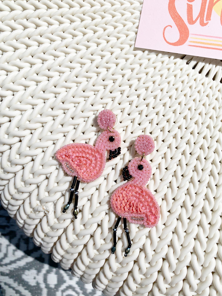 Fancy Pink Flamingo Bead Earrings | Sassy Shortcake | sassyshortcake.com