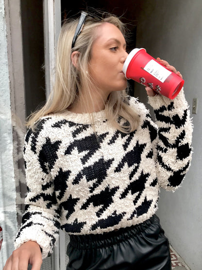Cream and black houndstooth Mixed Personalities sweater
