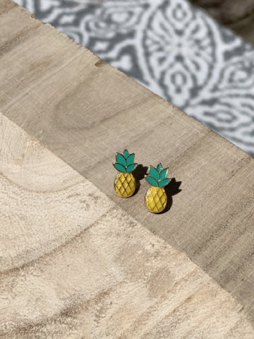 Cute yellow and teal pineapple earrings
