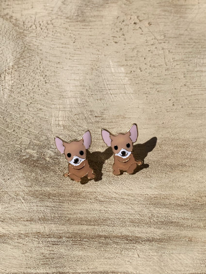 Adorable brown Chihuahua dog earrings
