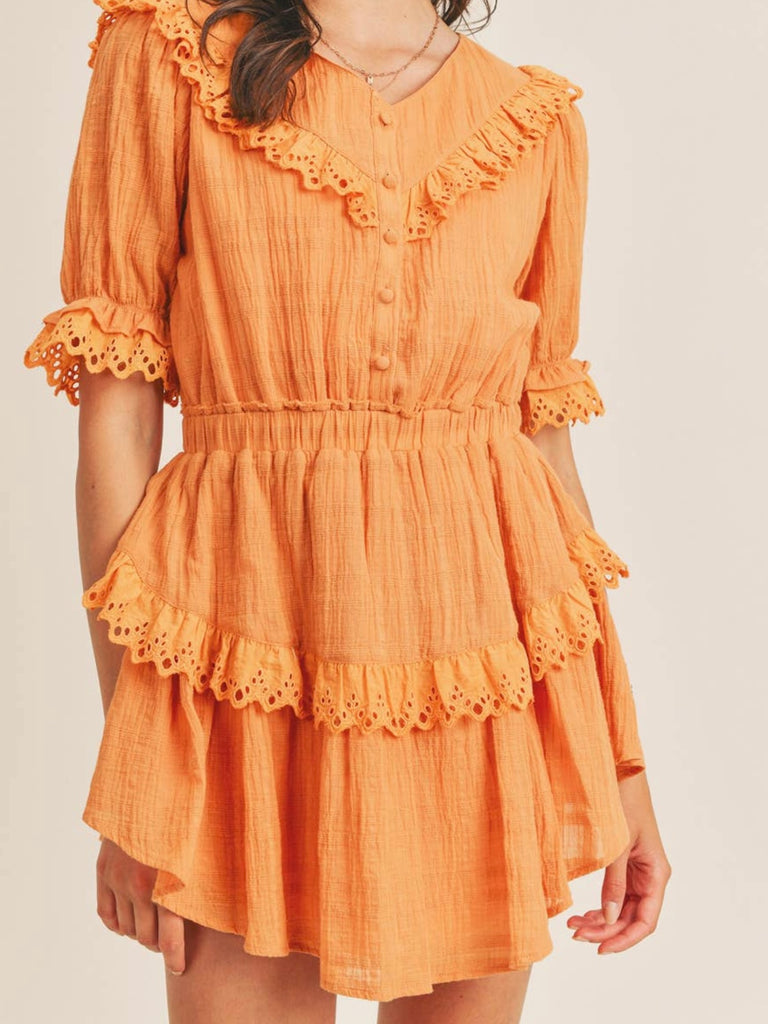 On the Bright Cider Orange Lace Mini Dress | Sassy Shortcake | sassyshortcake.com