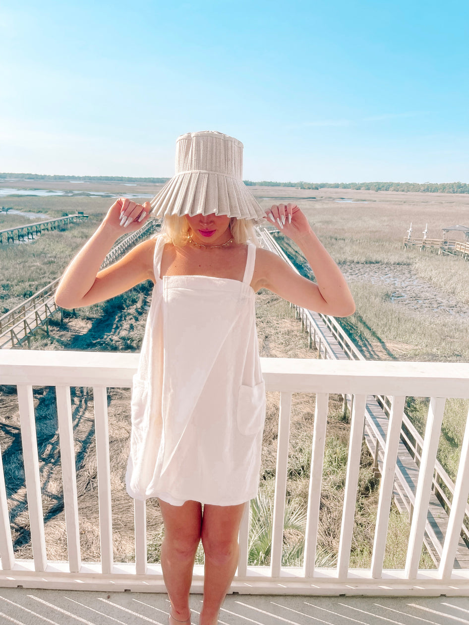 Cream linen Cabana Coverup beach dress, perfect for summer.

