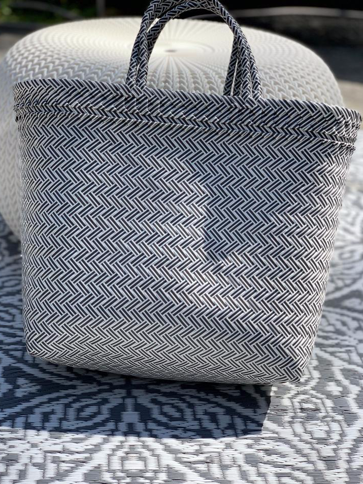 Muse Tote | Black: Large black and white woven tote bag.
