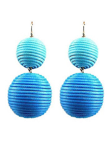 Layered blue statement earrings;  two-toned spherical design.
