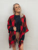 Red Black Buffalo Plaid Fringe Poncho | sassy shortcake | sassyshortcake.com