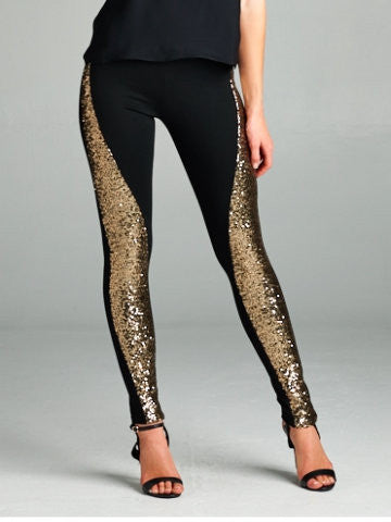 black gold sequin legging pants | sassy shortcake | merry nights