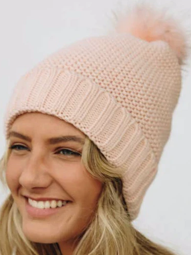 Pink No Bad Days beanie with fluffy pompom
