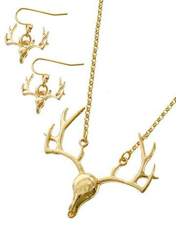 Gold deer antler necklace and earrings set

