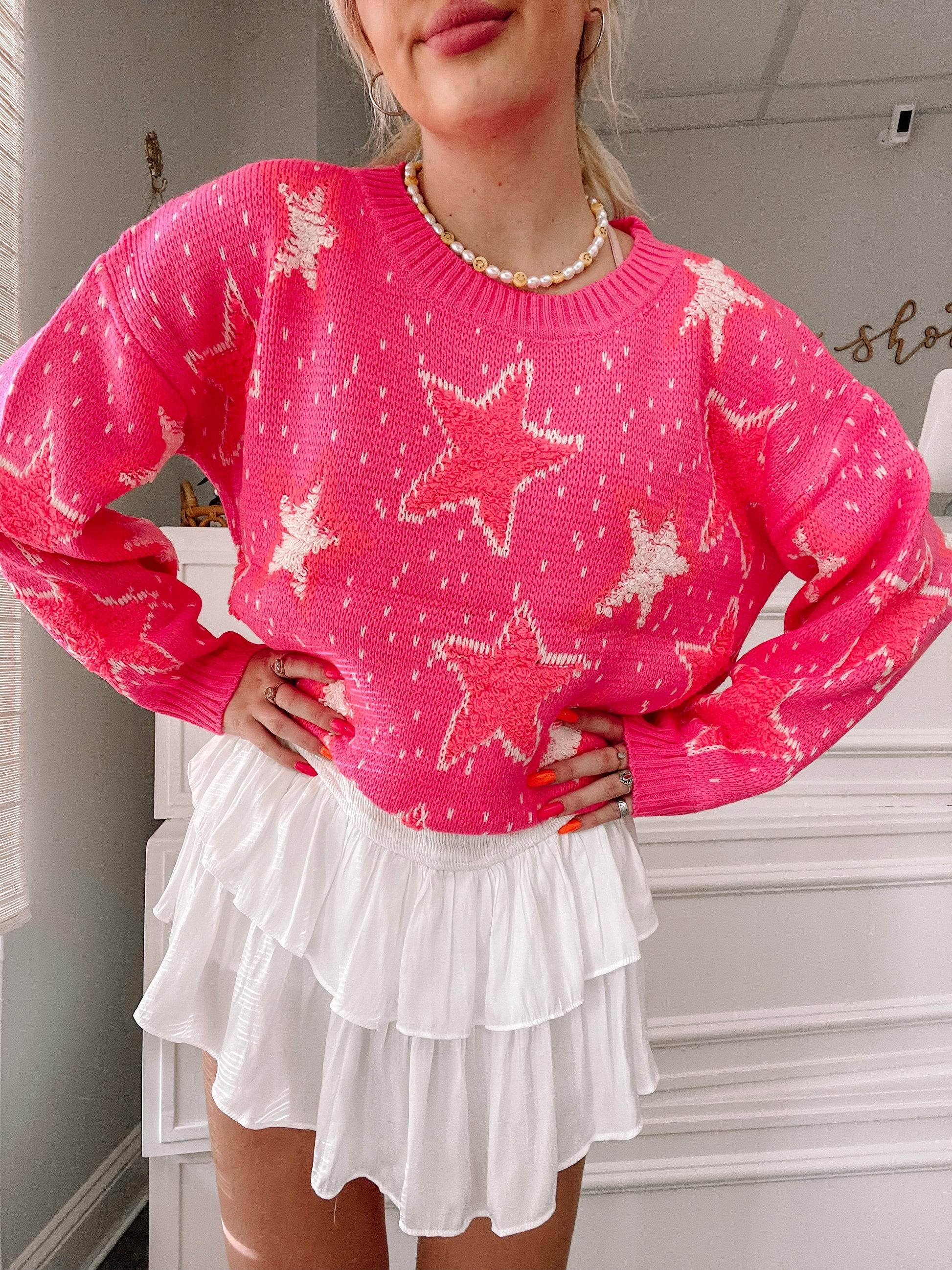 Popstar Punch Hot Pink Star Sweater | Sassy Shortcake Boutique | sassyshortcake.com