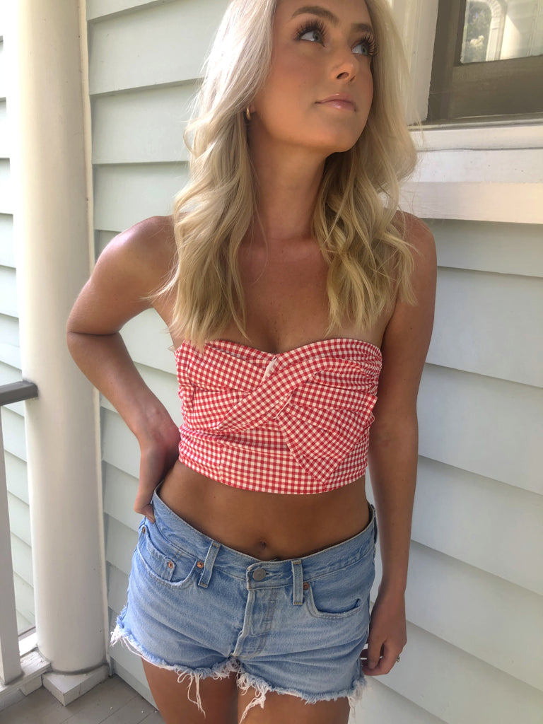 Sweet for Summer Red and White Gingham Bow Crop Top | sassyshortcake.com | Sassy Shortcake