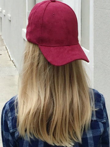 Maroon suede snapback hat
